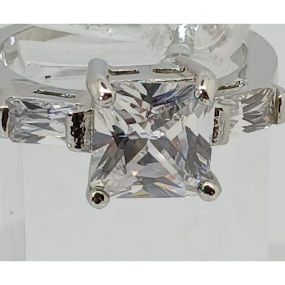 3.5 CT Vintage Princess Cut CZ Engagement Ring Silver Tone White Gold GP NOS - Picture 8 of 9